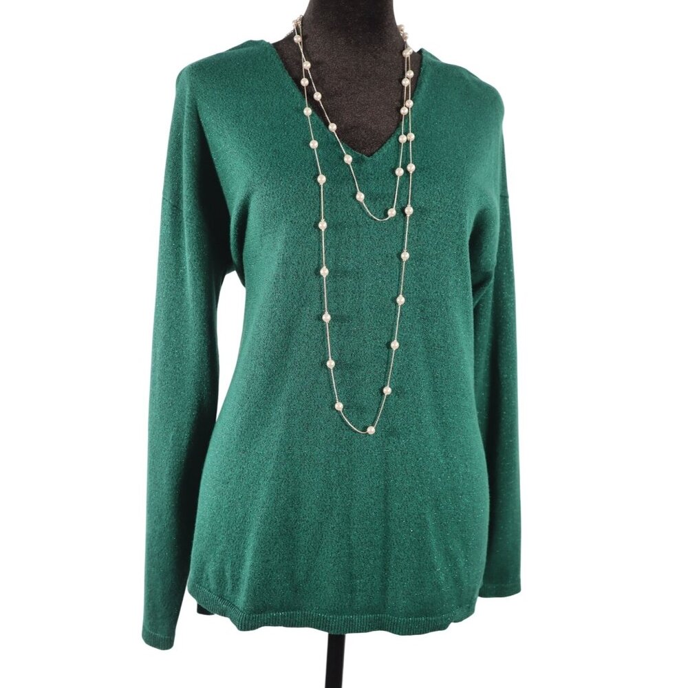 INC international concept V-Neck Emerald Green Long Sleeve Sweater Size Small‎